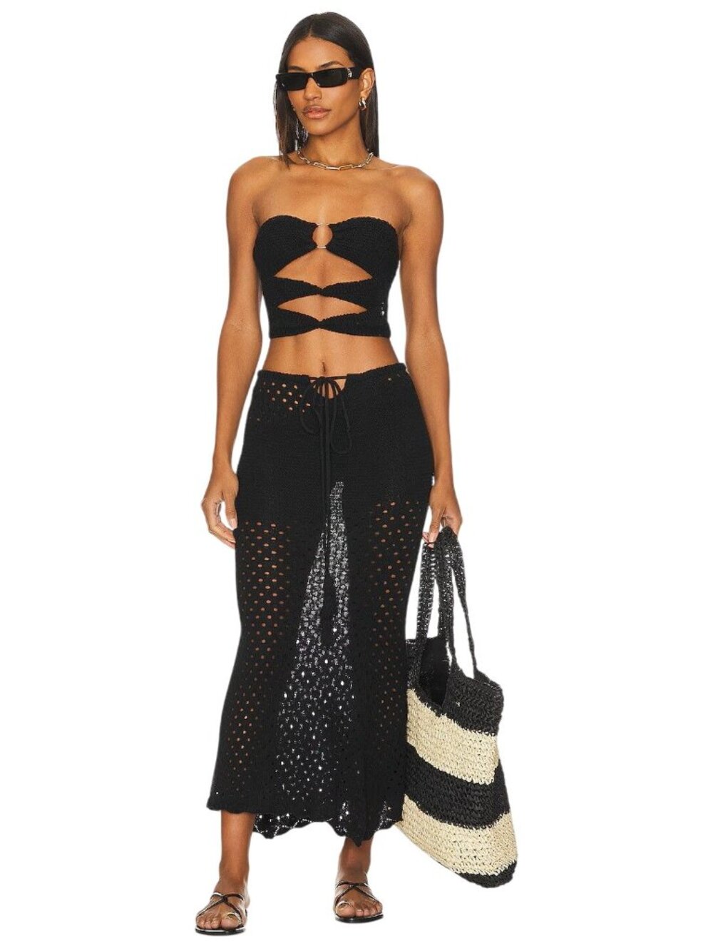 SNDYS X Revolve Whitehaven Top in Black Small New Womens Cut out Cropped Tube Ba - Picture 8 of 8